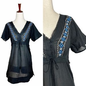 American Eagle Y2K NWT Embroidered Boho Gauze Cotton Mini Dress Coverup Size 2